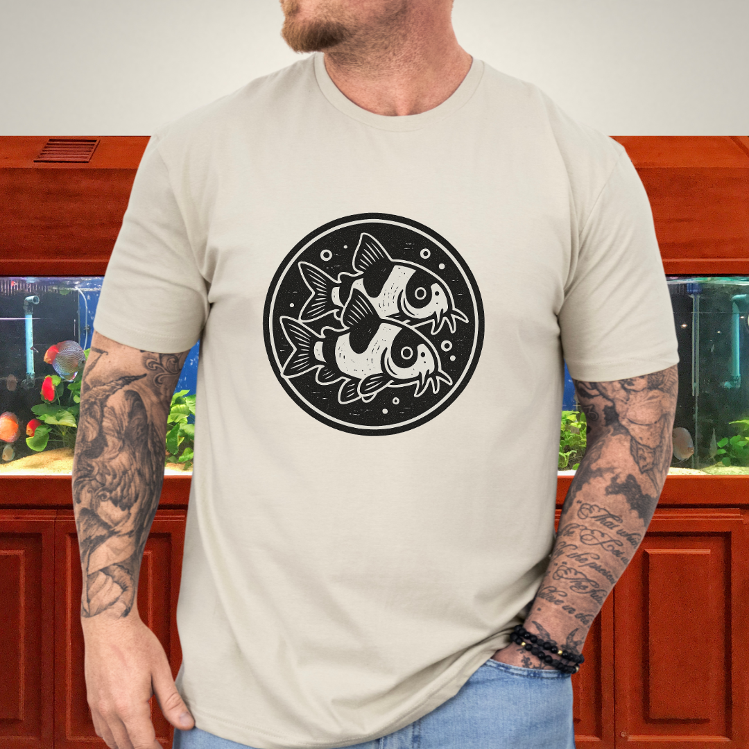 Double the Charm Tee – Panda Corydoras Retro Woodcut