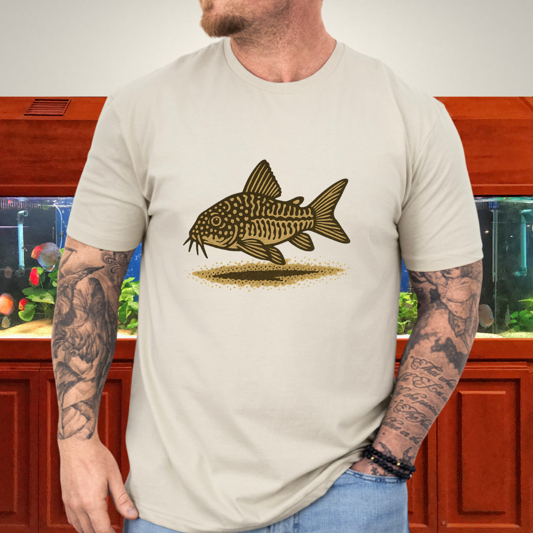 Sand Dweller Tee – Realistic Sterbai Corydoras Design