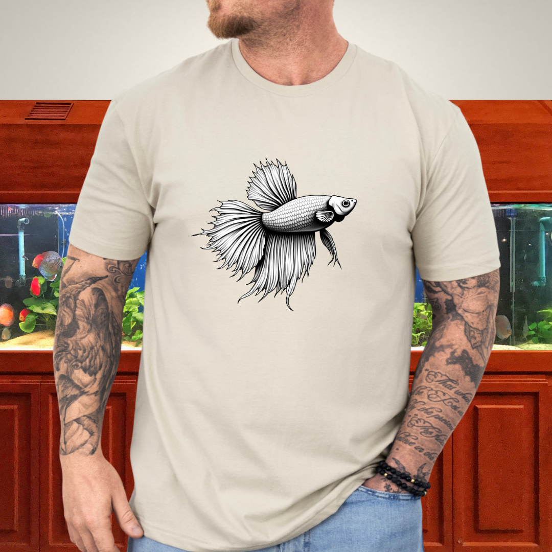 Minimalist Betta Fish Tee – Ink Line Art Design
