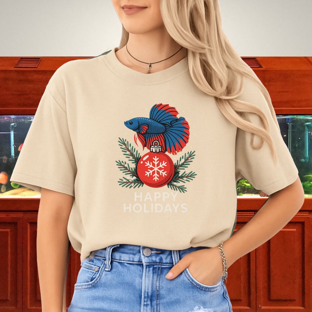Festive Ornament Betta Fish Tee – Holiday Pine & Snow Design-T-Shirt-Fish & Friends Tees