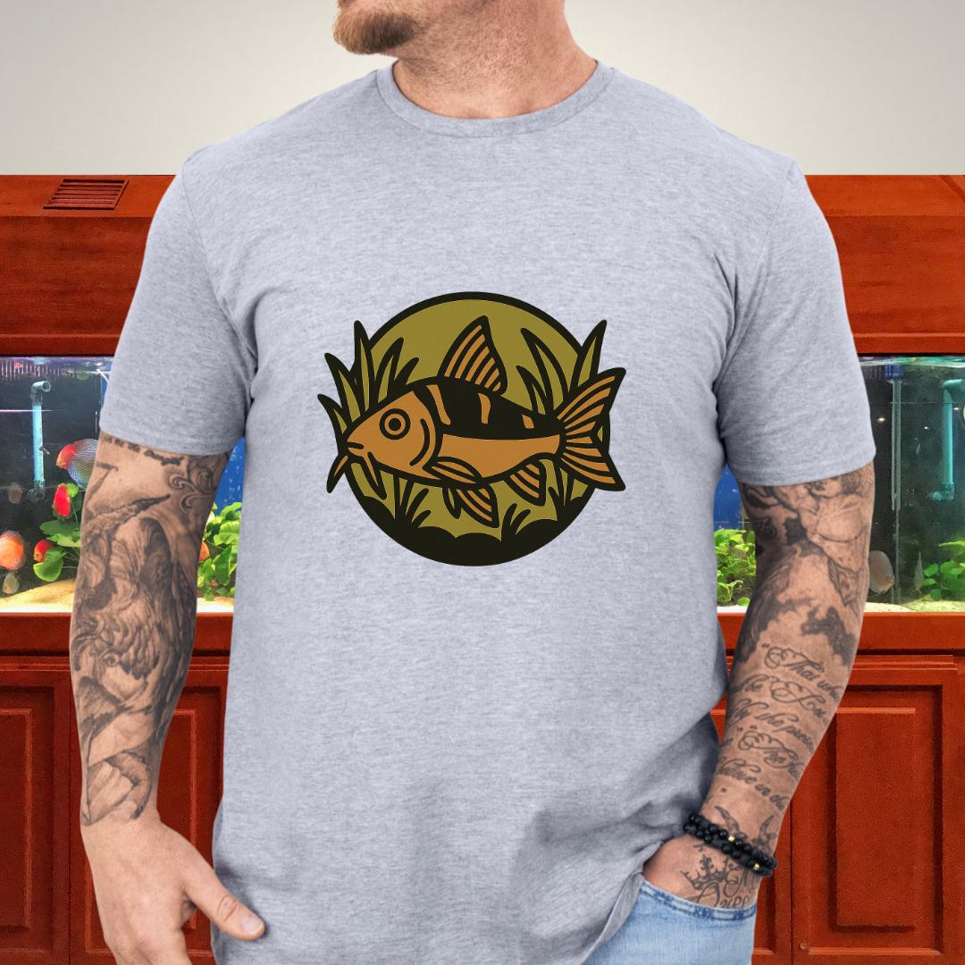 Corydoras Logo Shirt – Earthy Brown & Olive Badge Style-T-Shirt-Fish & Friends Tees