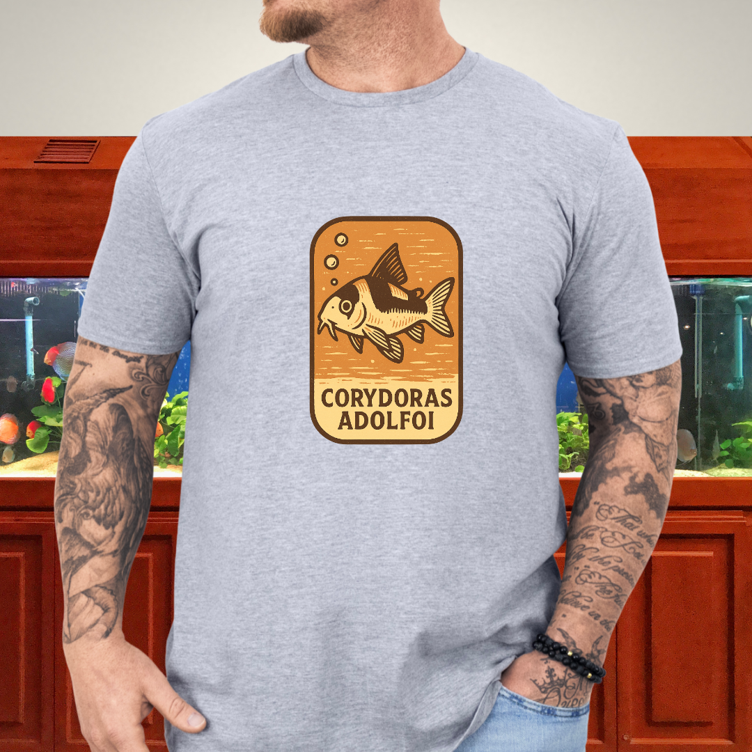 Retro Hover Tee – Corydoras Adolfoi Woodcut Style