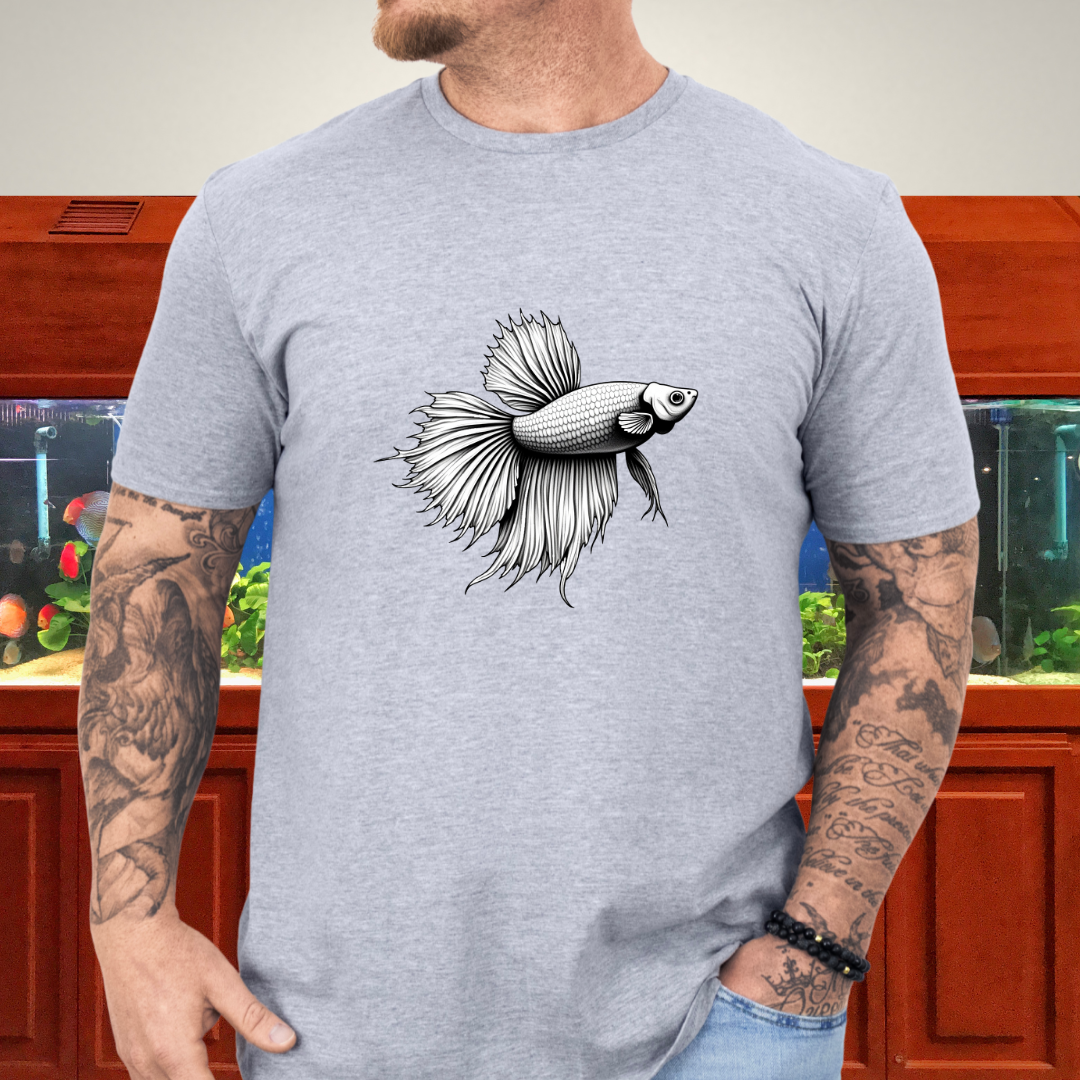 Minimalist Betta Fish Tee – Ink Line Art Design