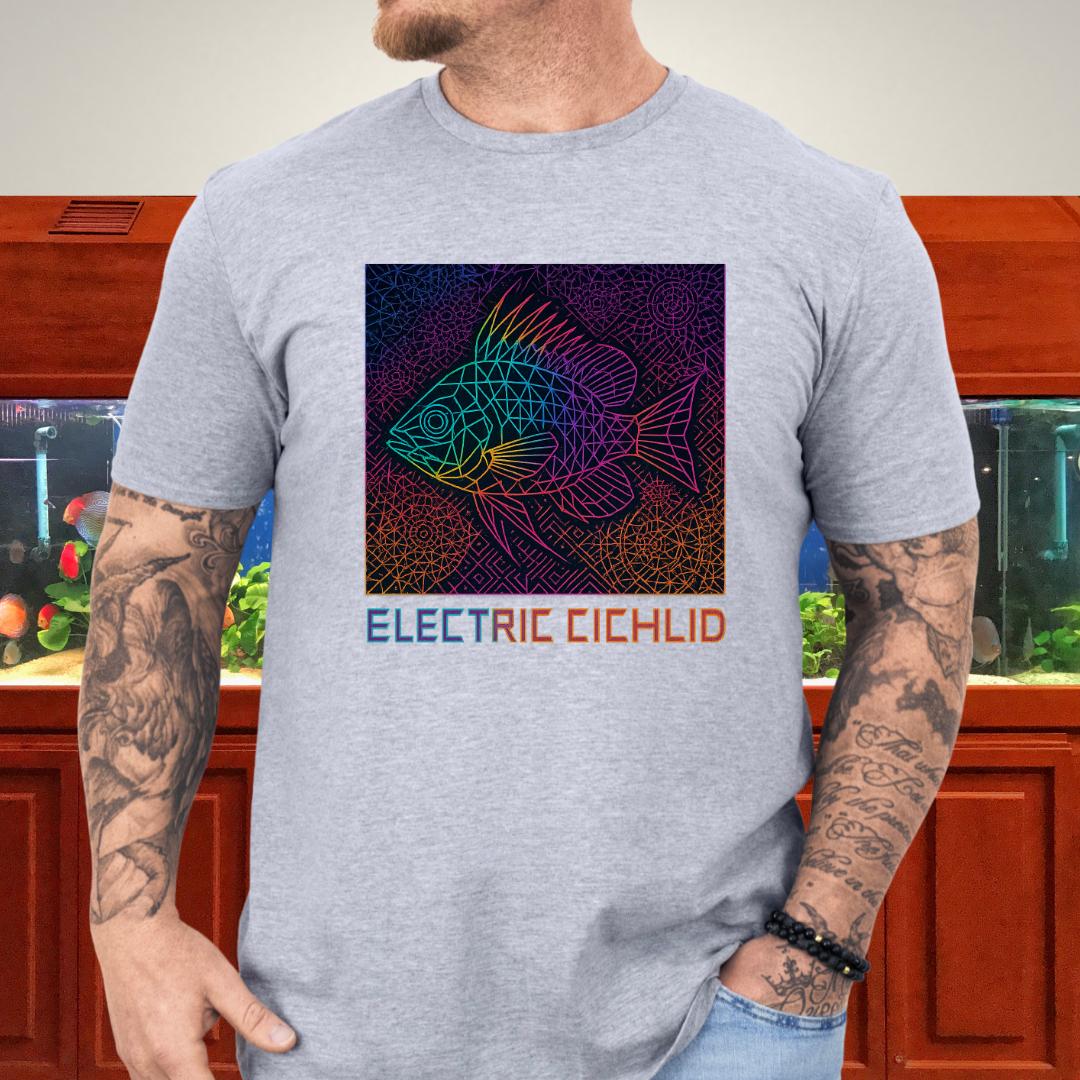 Electric Cichlid Tee – Neon German Blue Ram Geometric Design-T-Shirt-Fish & Friends Tees