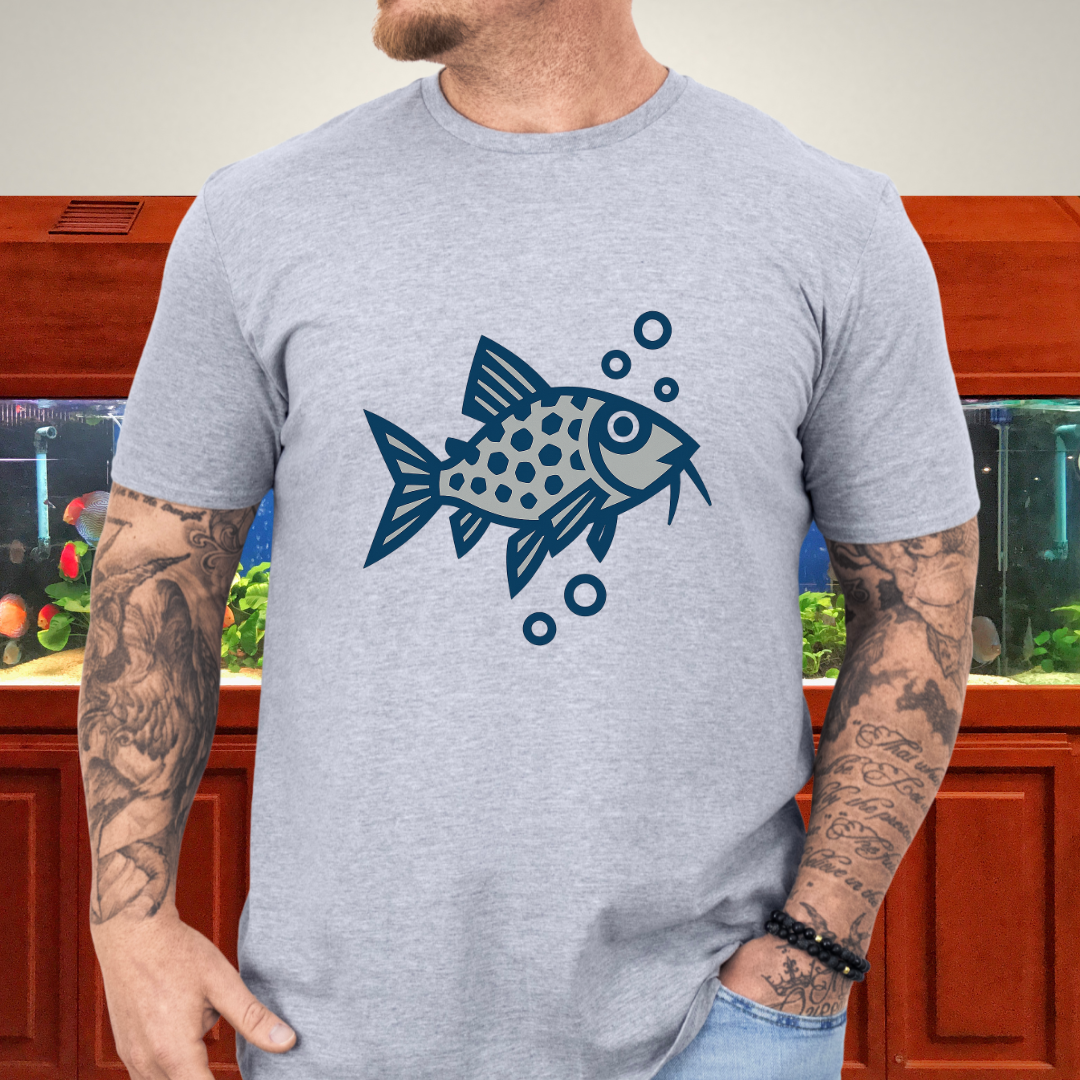 Corydoras Julii Shirt – Bold Blue & Grey Geometric Style
