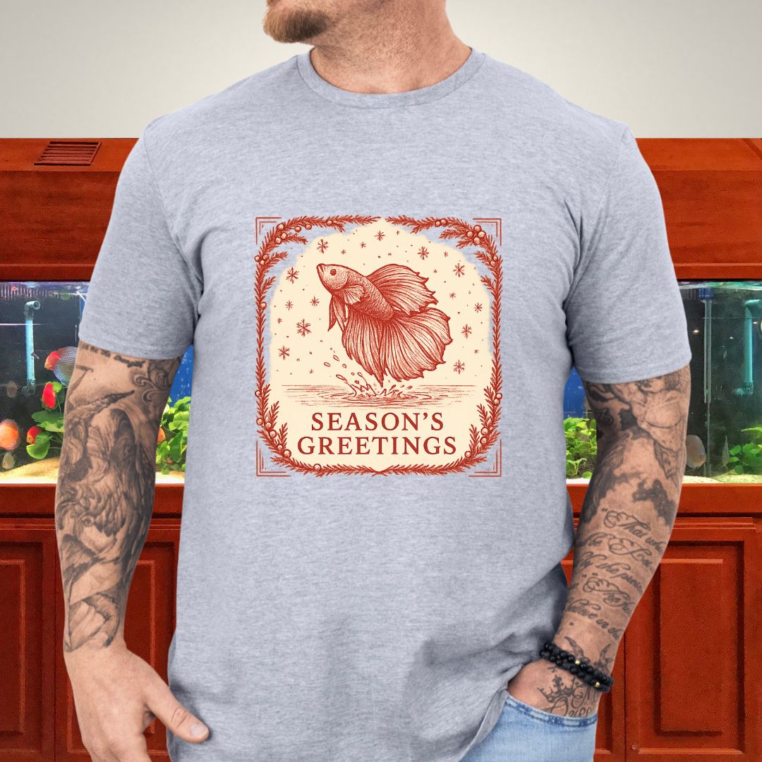 Graceful Holiday Betta Fish Tee – Hand-Sketched Winter Design-T-Shirt-Fish & Friends Tees