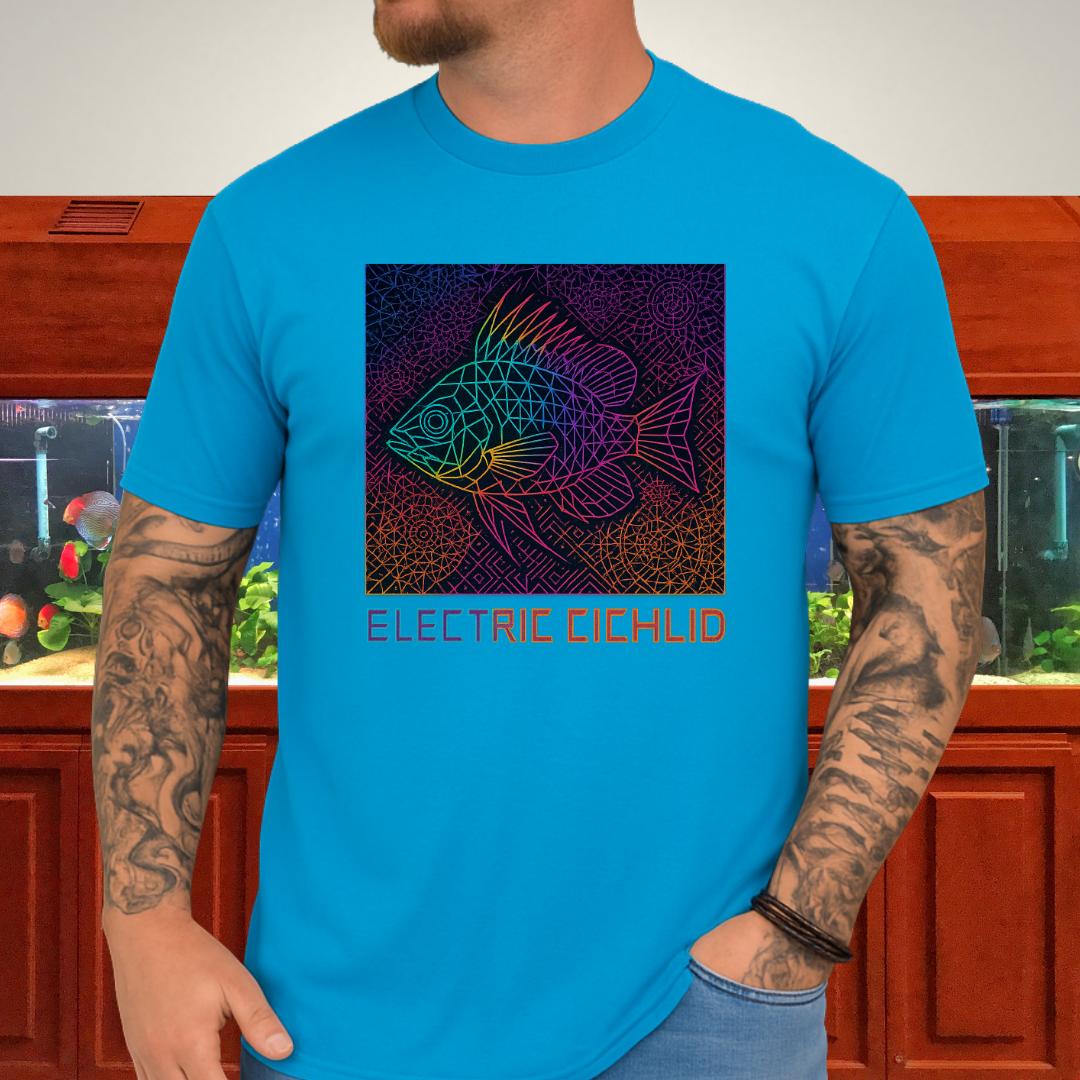 Electric Cichlid Tee – Neon German Blue Ram Geometric Design-T-Shirt-Fish & Friends Tees