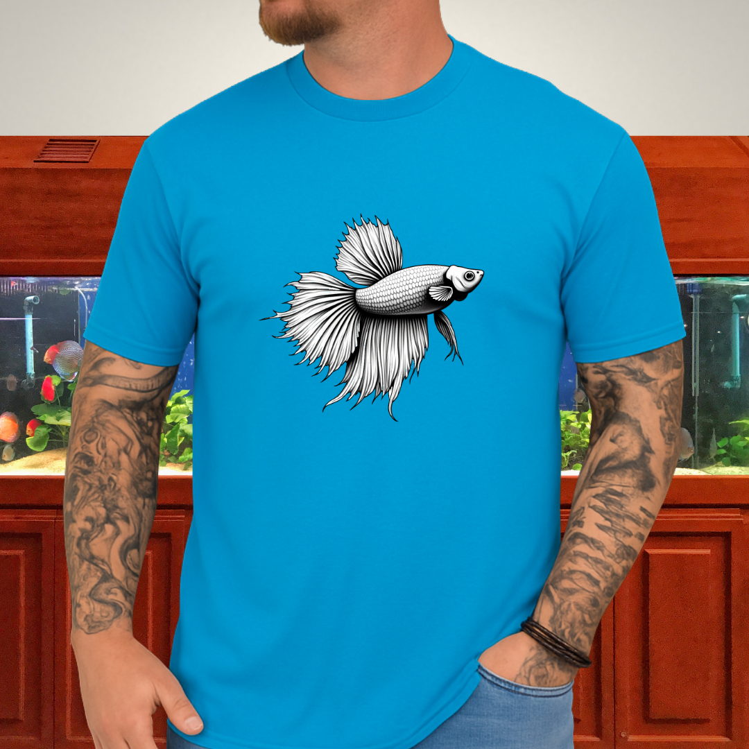 Minimalist Betta Fish Tee – Ink Line Art Design