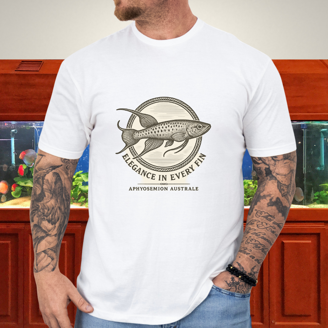 Elegance in Every Fin Tee – Lyretail Killifish Crest Design