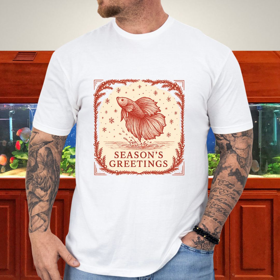 Graceful Holiday Betta Fish Tee – Hand-Sketched Winter Design-T-Shirt-Fish & Friends Tees