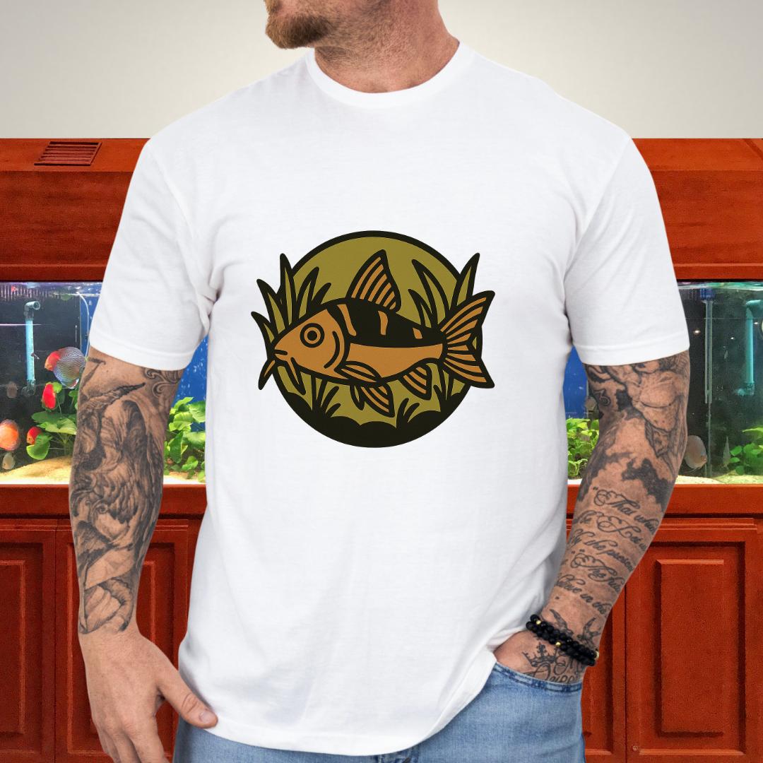 Corydoras Logo Shirt – Earthy Brown & Olive Badge Style-T-Shirt-Fish & Friends Tees