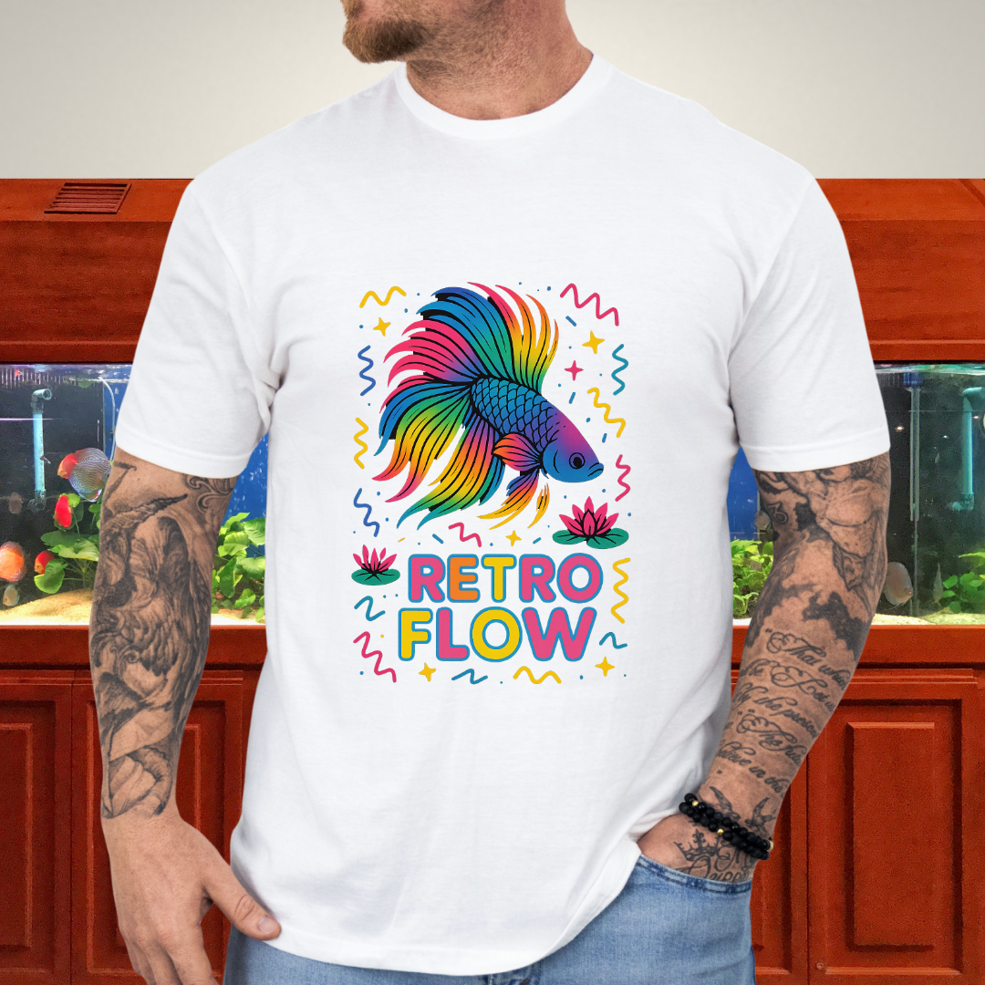 Retro Flow Betta Fish T-Shirt – 90s Neon Rainbow Design