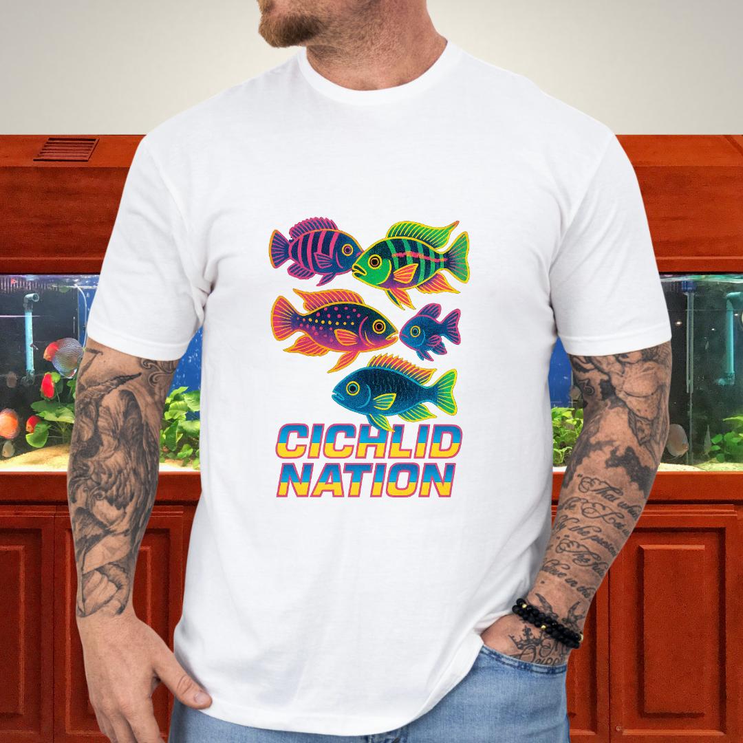 Cichlid Nation Tee – Neon 90s Arcade Aquarium Design-T-Shirt-Fish & Friends Tees