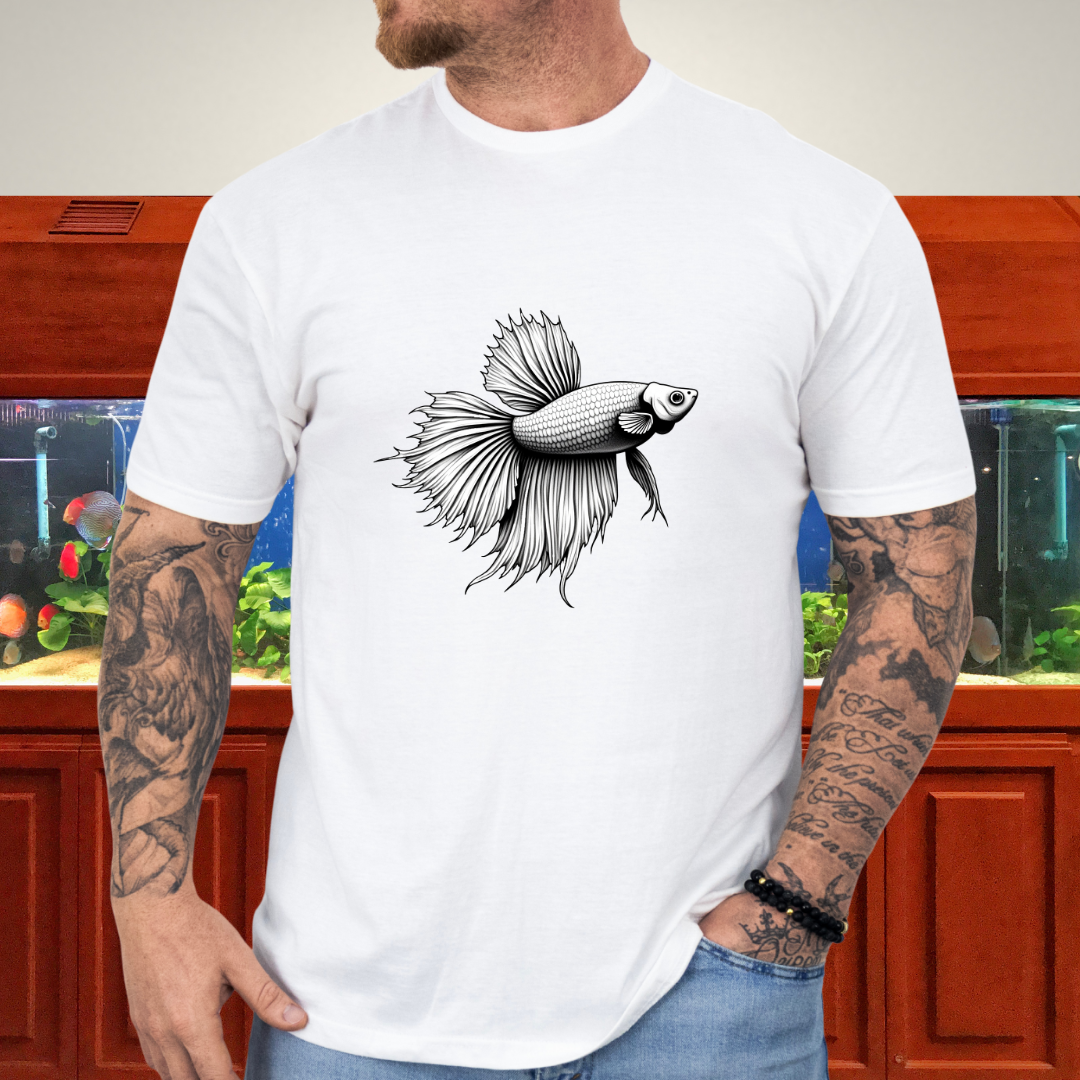 Minimalist Betta Fish Tee – Ink Line Art Design
