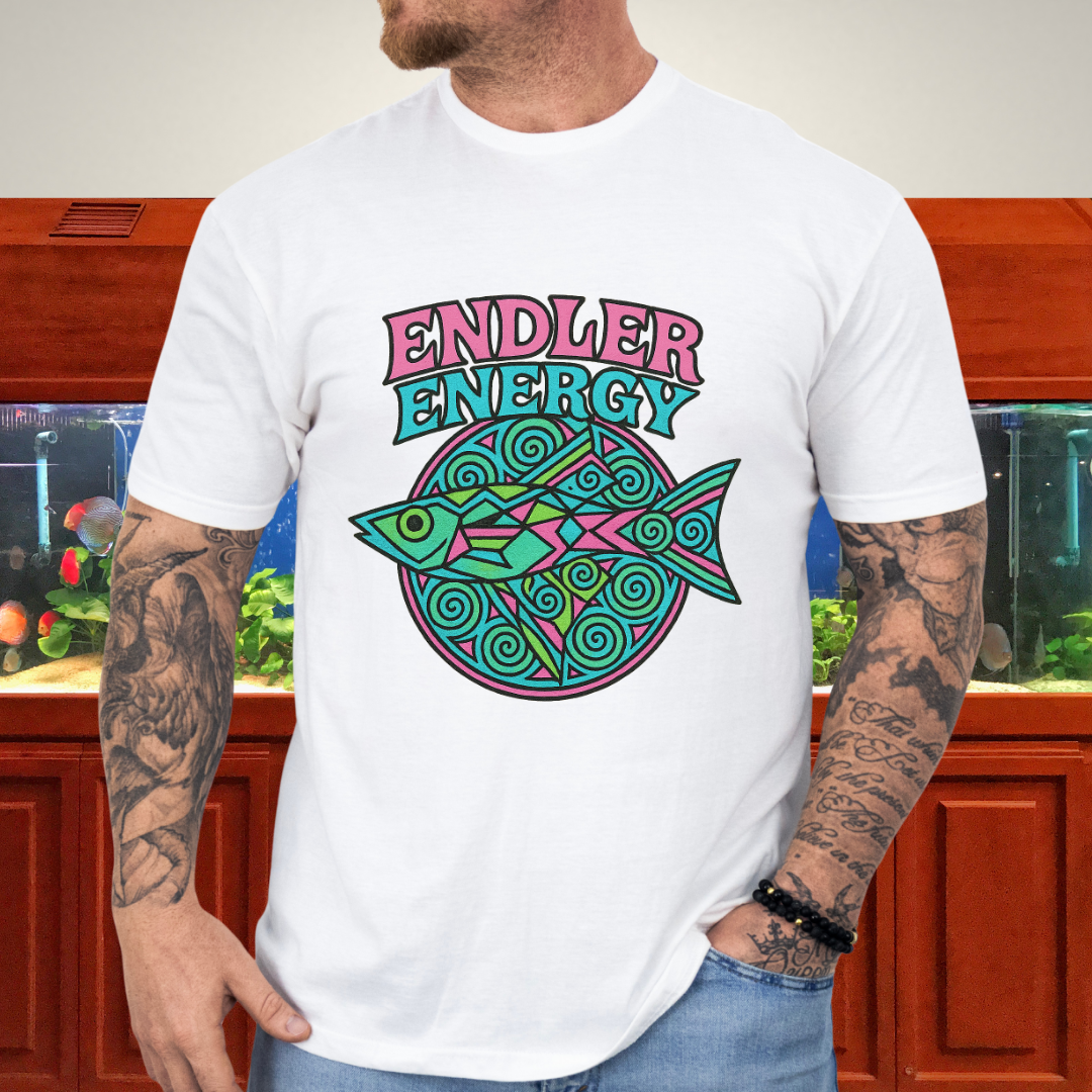 Neon Endler Mandala Tee – Geometric Fish Design