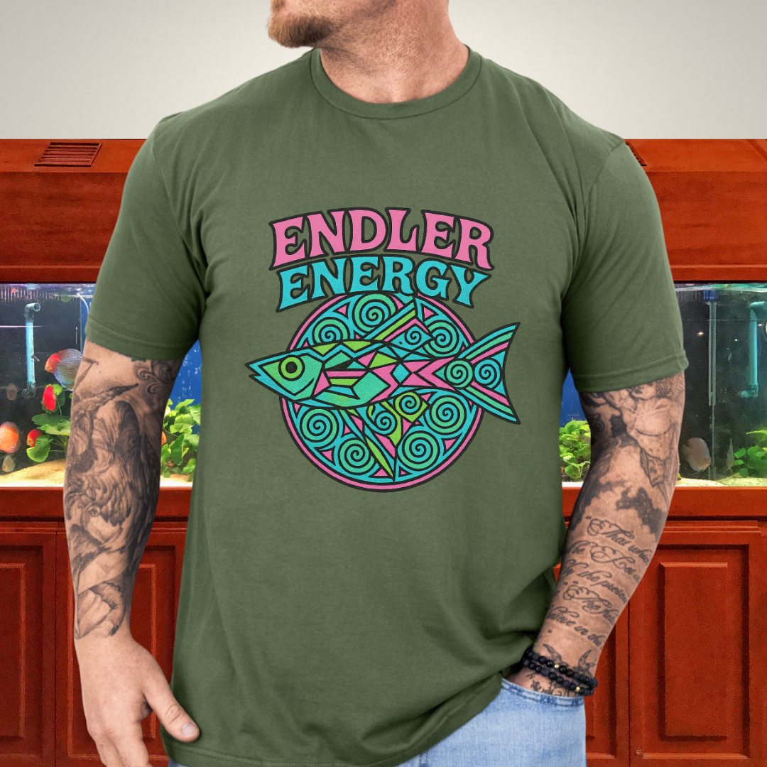 Neon Endler Mandala Tee – Geometric Fish Design