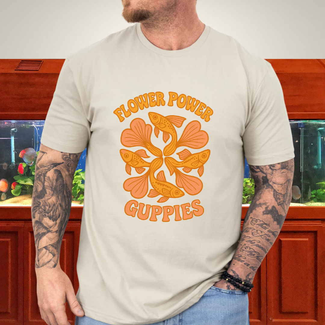 Flower Power Guppies Retro Aquarium T-Shirt