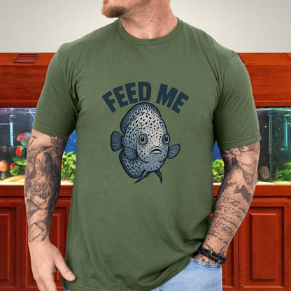 Snow Leopard Discus “Feed Me” Funny Aquarium T-Shirt-T-Shirt-Fish &amp; Friends Tees