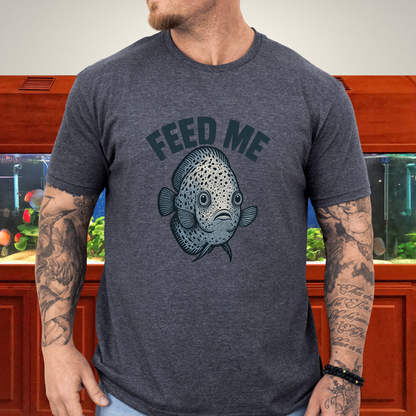 Snow Leopard Discus “Feed Me” Funny Aquarium T-Shirt