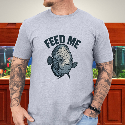 Snow Leopard Discus “Feed Me” Funny Aquarium T-Shirt