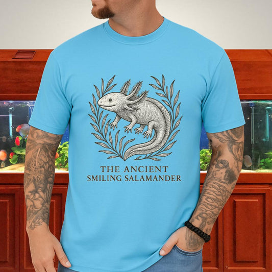 Ancient Smiling Salamander Axolotl Etching T-Shirt