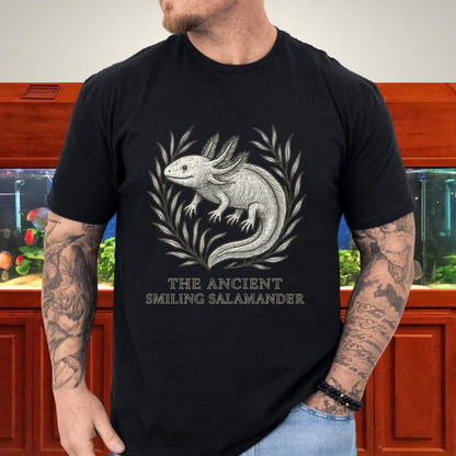 Ancient Smiling Salamander Axolotl Etching T-Shirt