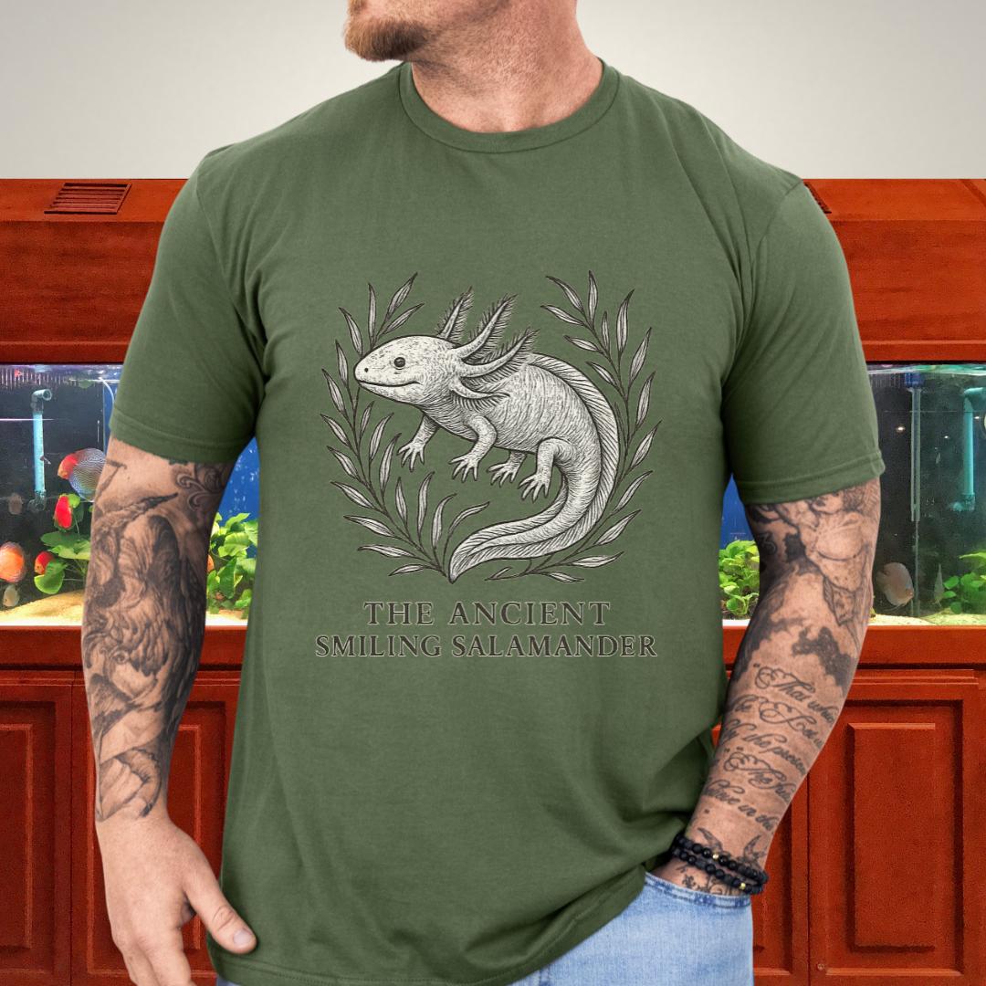 Ancient Smiling Salamander Axolotl Etching T-Shirt