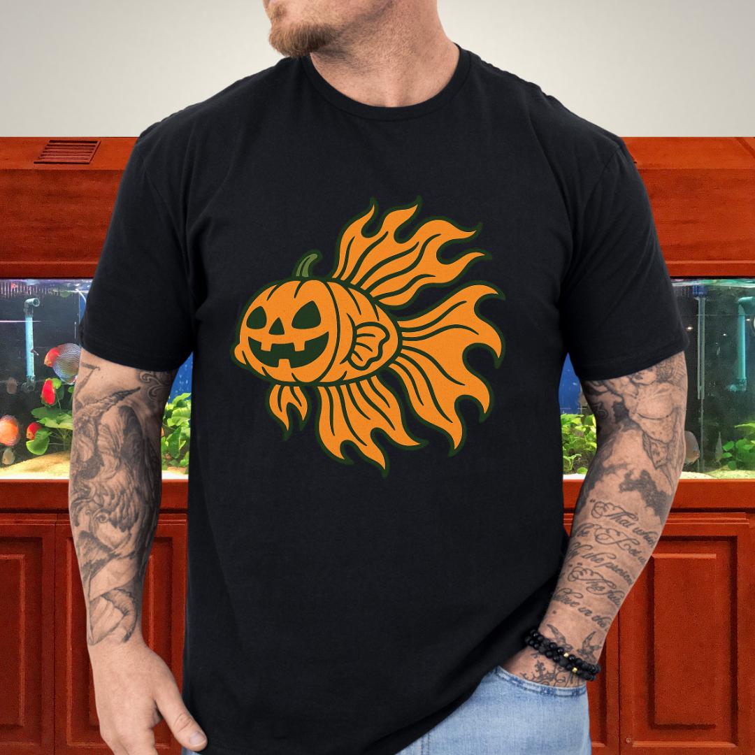 Halloween Betta Fish T-Shirt with Pumpkin Flame Fins-T-Shirt-Fish &amp; Friends Tees