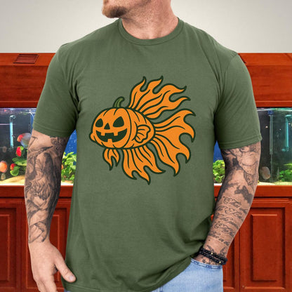 Halloween Betta Fish T-Shirt with Pumpkin Flame Fins-T-Shirt-Fish &amp; Friends Tees
