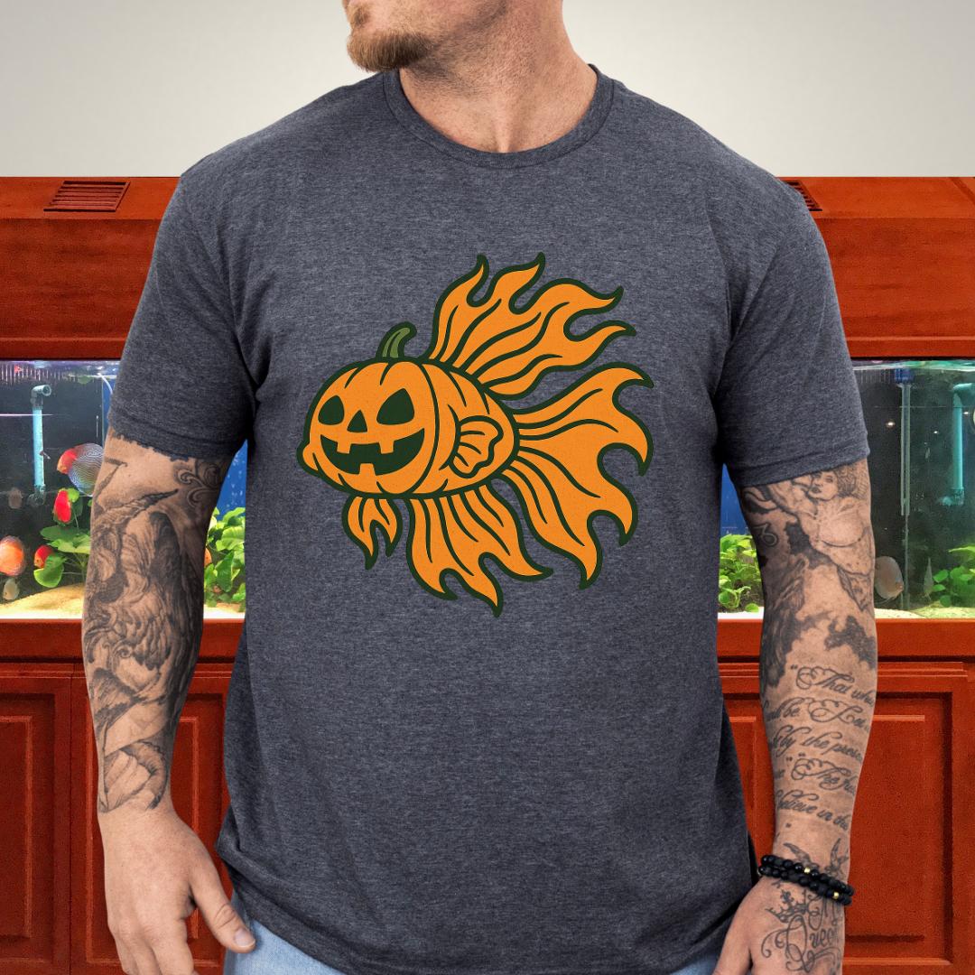 Halloween Betta Fish T-Shirt with Pumpkin Flame Fins-T-Shirt-Fish &amp; Friends Tees