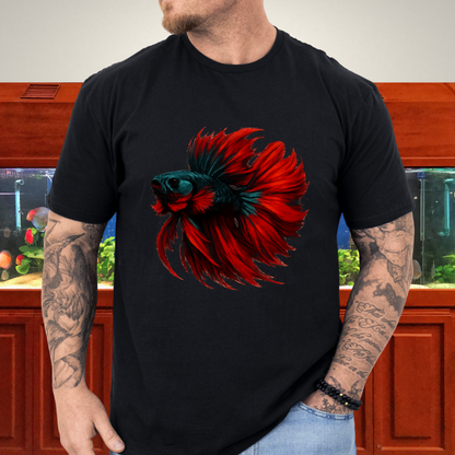 Crimson and Teal Betta Flare Pose Tee