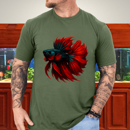 Crimson and Teal Betta Flare Pose Tee