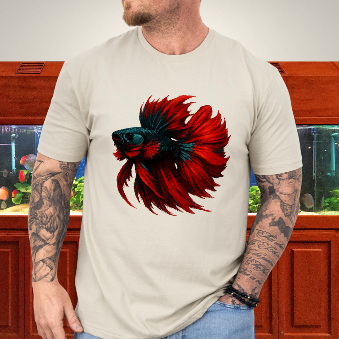Crimson and Teal Betta Flare Pose Tee