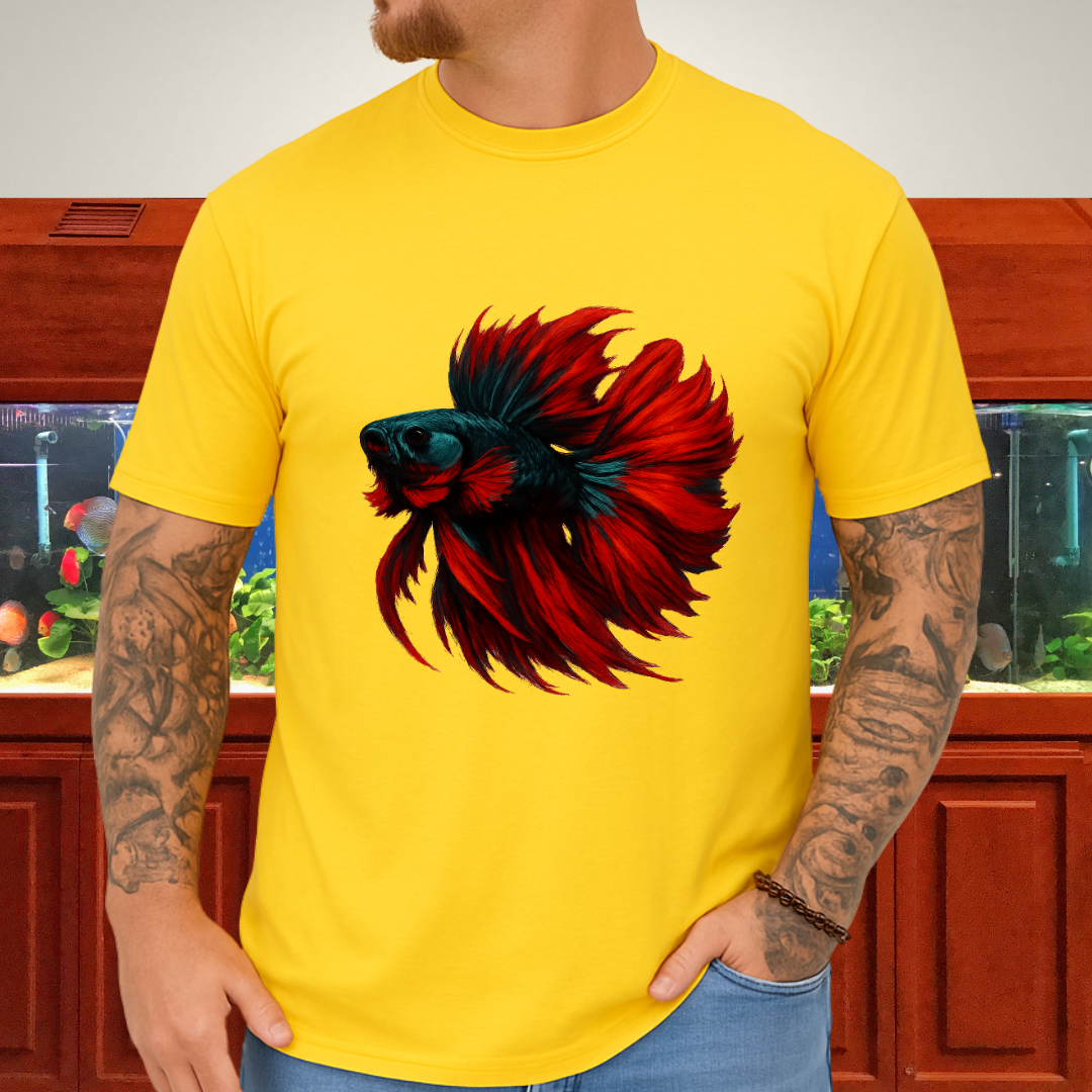 Crimson and Teal Betta Flare Pose Tee