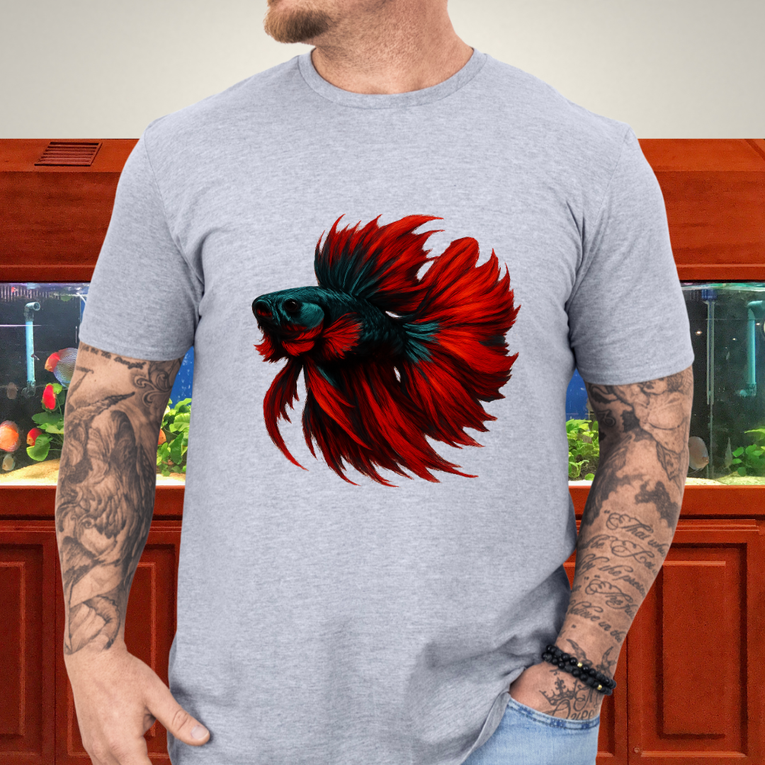 Crimson and Teal Betta Flare Pose Tee