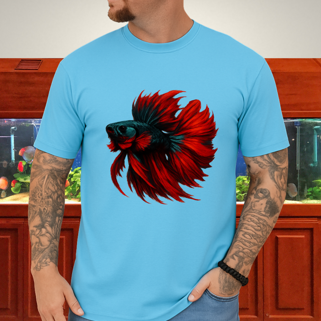 Crimson and Teal Betta Flare Pose Tee