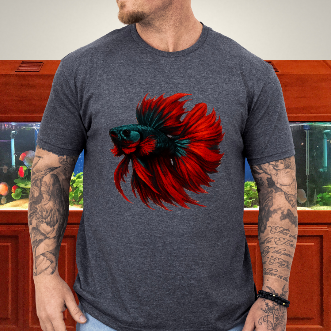 Crimson and Teal Betta Flare Pose Tee