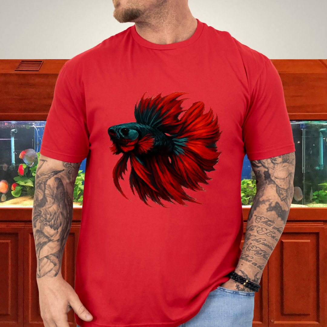 Crimson and Teal Betta Flare Pose Tee