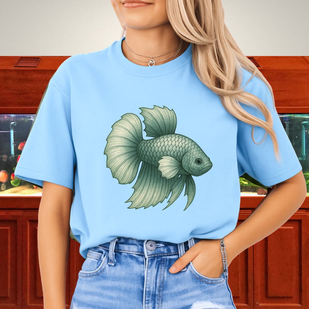 Dragon Scale Betta Shirt – Metallic Steel Blue Aquarium Fish Tee