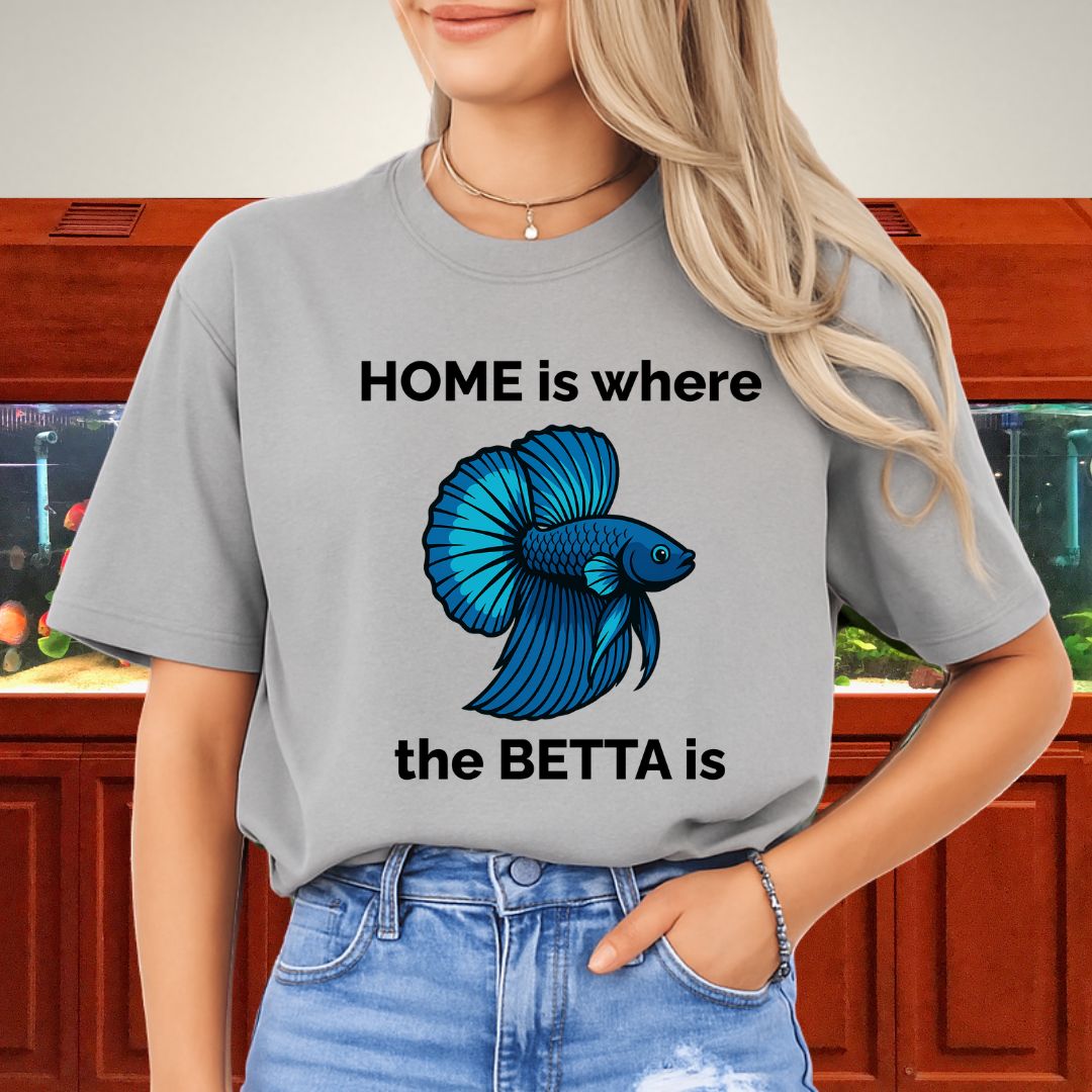 Home is Where the Betta Is Shirt – Halfmoon Metallic Blue Tee