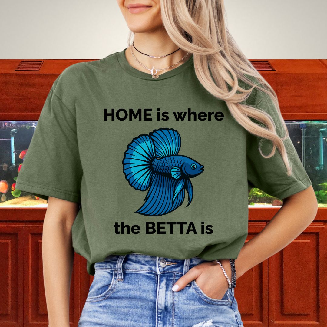 Home is Where the Betta Is Shirt – Halfmoon Metallic Blue Tee