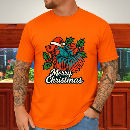 Festive Betta Fish Holiday Tee – Santa Hat & Holly Design-T-Shirt-Fish &amp; Friends Tees