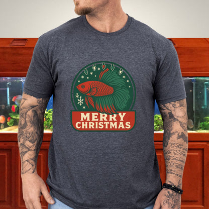 Retro Holiday Betta Fish Emblem Tee – Christmas Lights & Snowflakes-T-Shirt-Fish &amp; Friends Tees