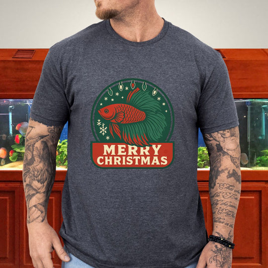 Retro Holiday Betta Fish Emblem Tee – Christmas Lights & Snowflakes-T-Shirt-Fish &amp; Friends Tees