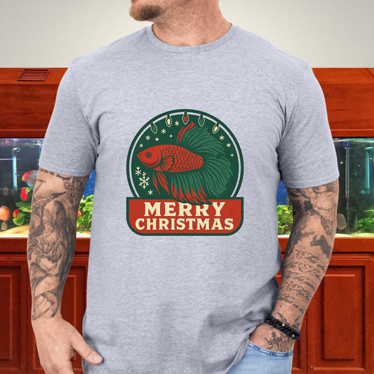 Retro Holiday Betta Fish Emblem Tee – Christmas Lights & Snowflakes-T-Shirt-Fish &amp; Friends Tees