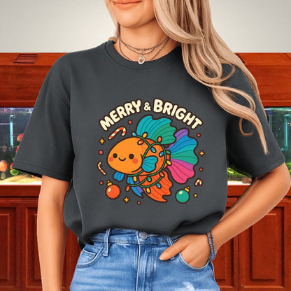 Kawaii Christmas Betta Fish Tee – Cute Holiday Lights & Candy Canes-T-Shirt-Fish &amp; Friends Tees