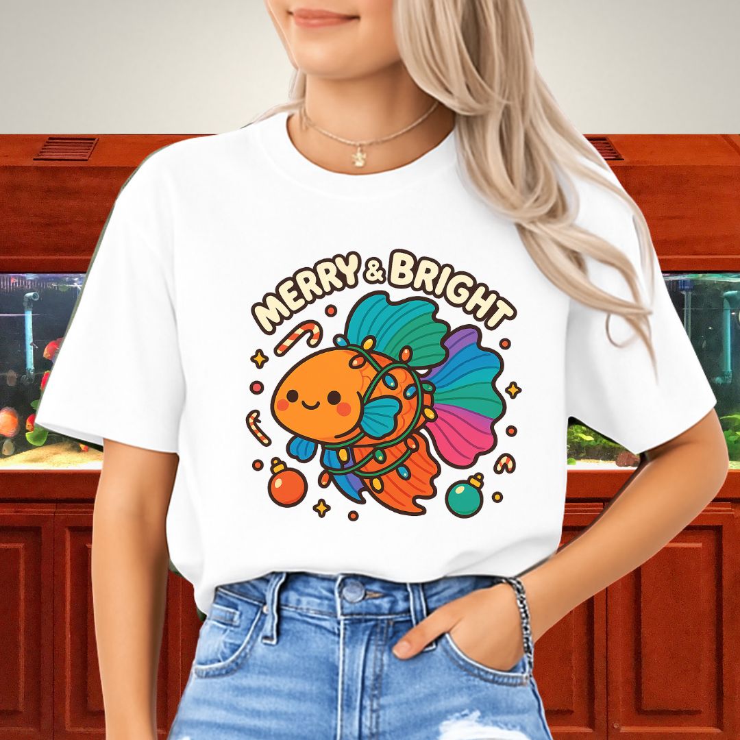 Kawaii Christmas Betta Fish Tee – Cute Holiday Lights & Candy Canes-T-Shirt-Fish &amp; Friends Tees