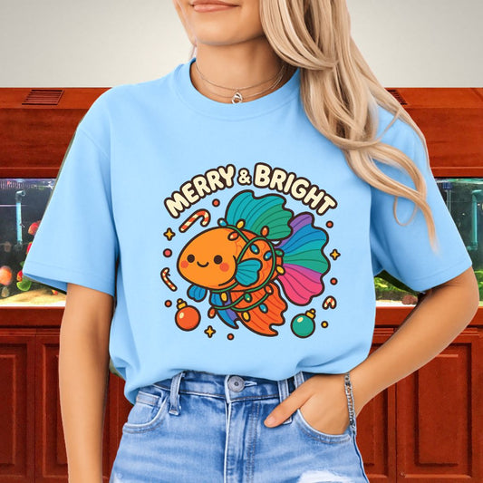 Kawaii Christmas Betta Fish Tee – Cute Holiday Lights & Candy Canes-T-Shirt-Fish &amp; Friends Tees