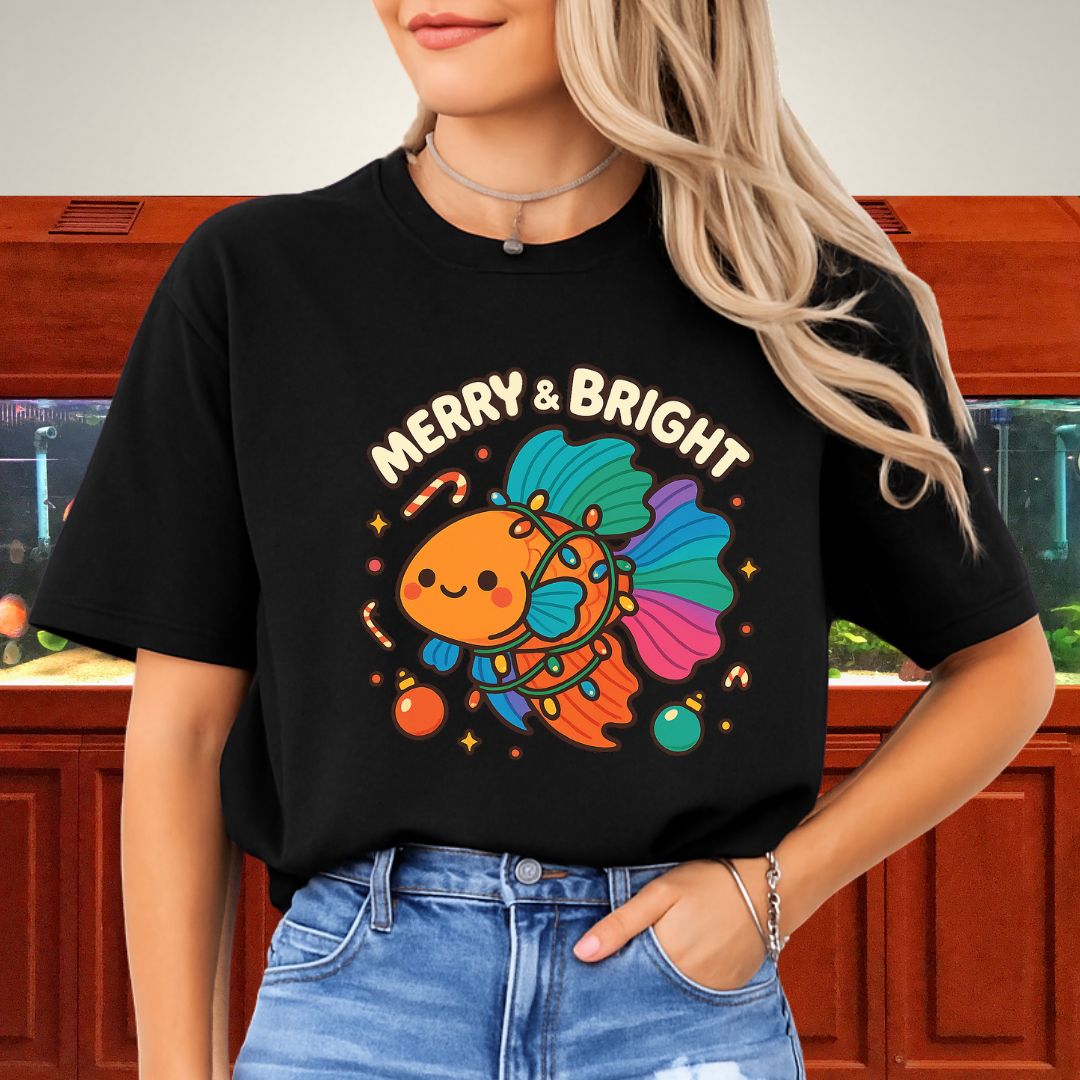Kawaii Christmas Betta Fish Tee – Cute Holiday Lights & Candy Canes-T-Shirt-Fish &amp; Friends Tees