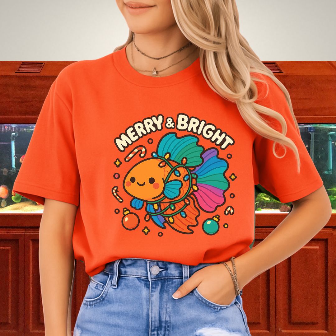 Kawaii Christmas Betta Fish Tee – Cute Holiday Lights & Candy Canes-T-Shirt-Fish &amp; Friends Tees